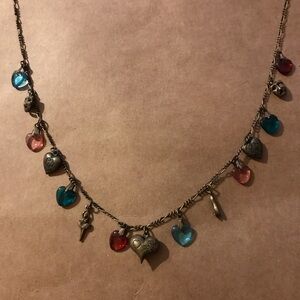 Vintage Glass Works Studio Charm Necklace brass glass bead hearts,ballet charms